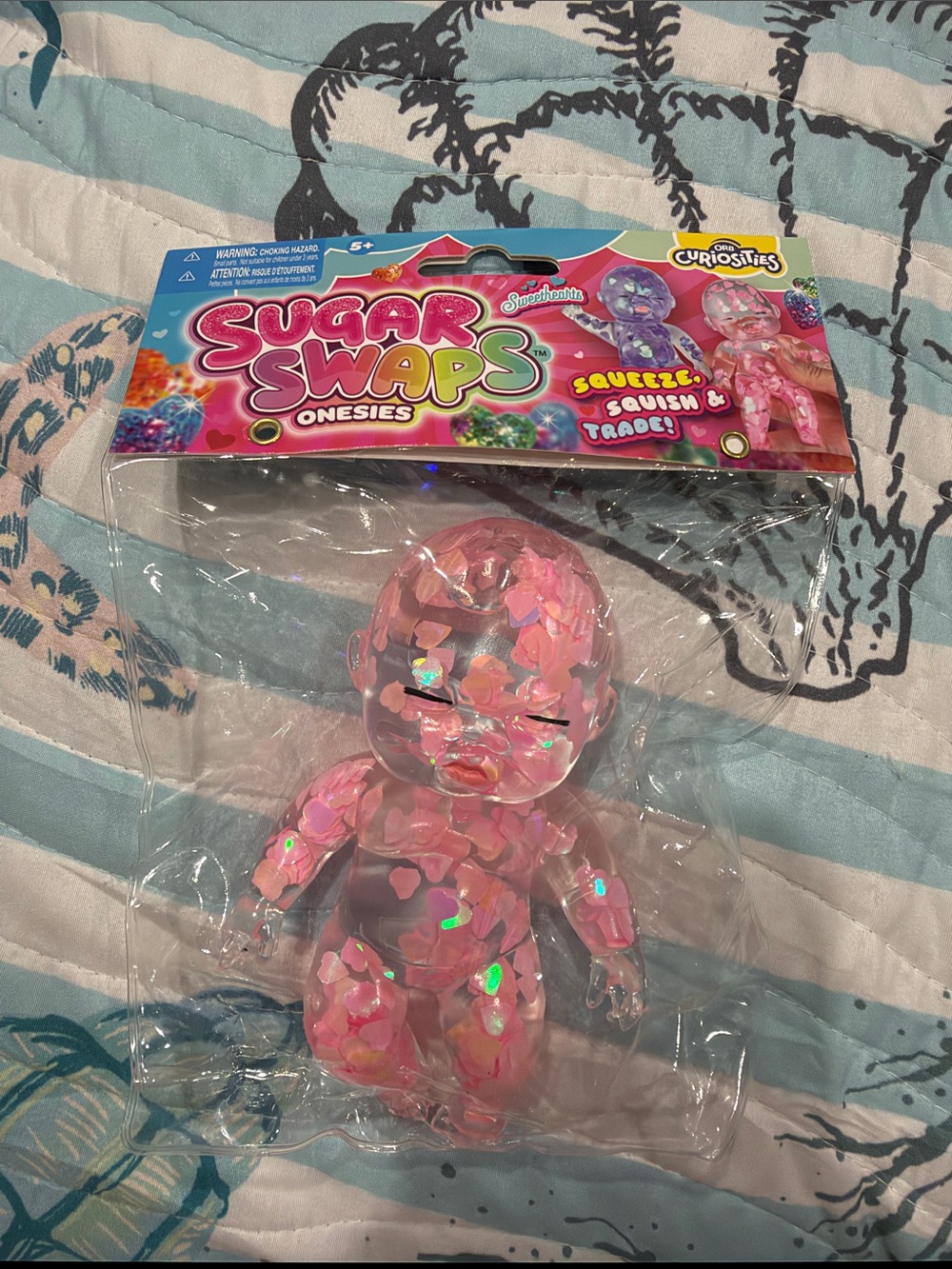 Pink Glitter Squeeze Doll - pink hearts